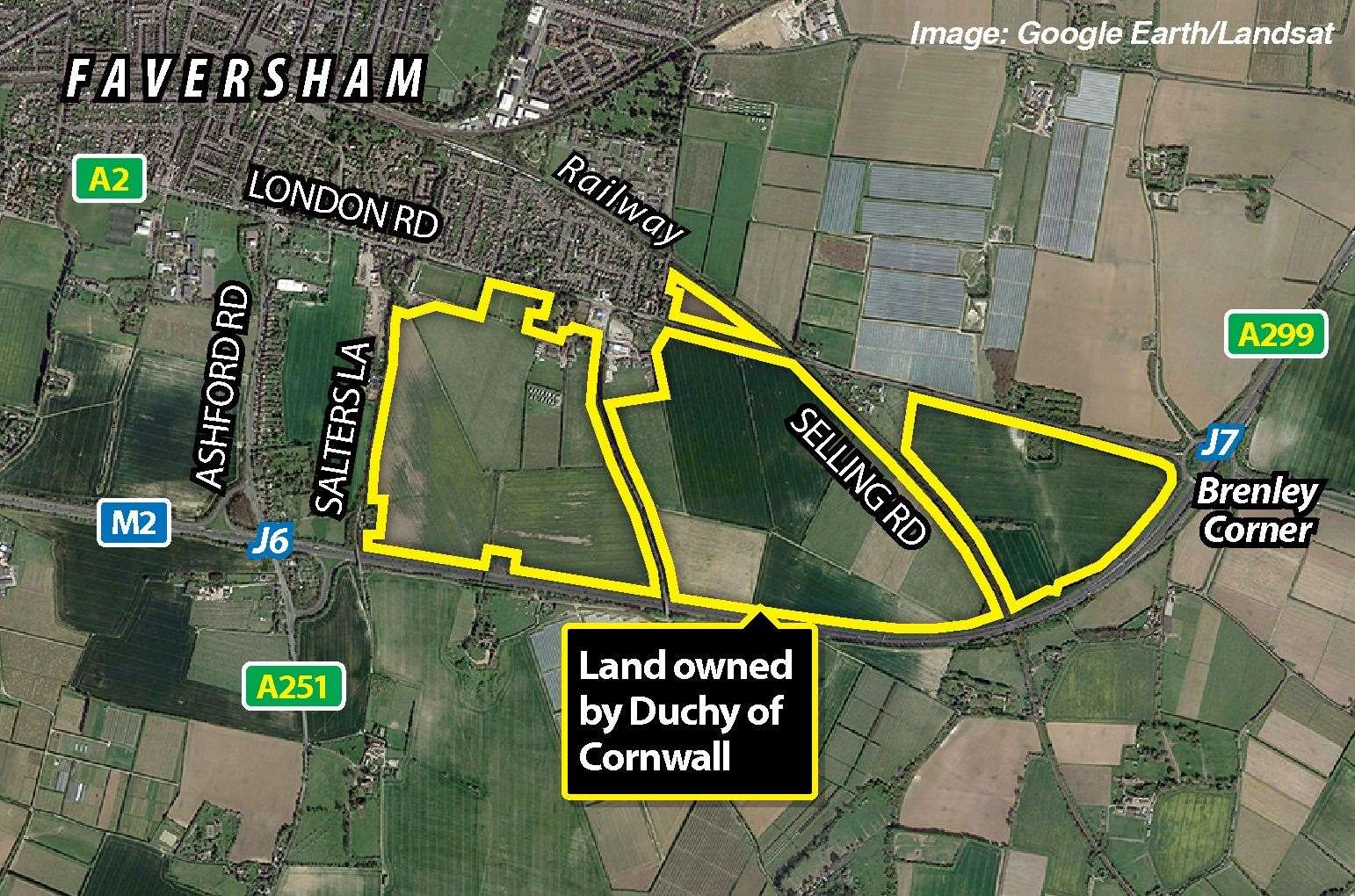 Homes are planned for this area of Faversham owned by the Duchy of Cornwall