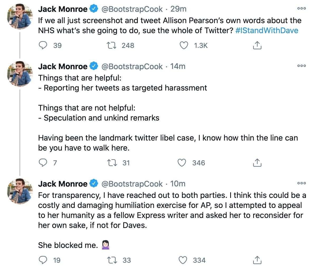 Food writer Jack Monroe tweeted in support of Mr Bradshaw