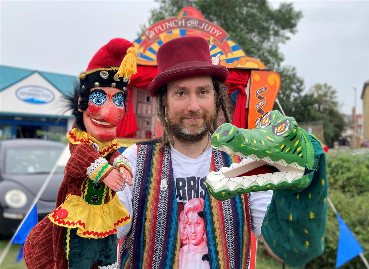 Professor James with Mr Punch and Crocodile at the Sheerness Seaside Festival. Picture: John Nurden