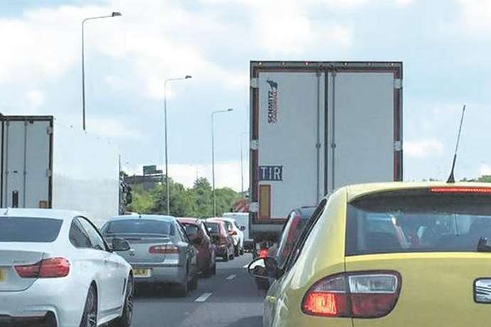 One lane is closed on the M20 London bound due to an accident