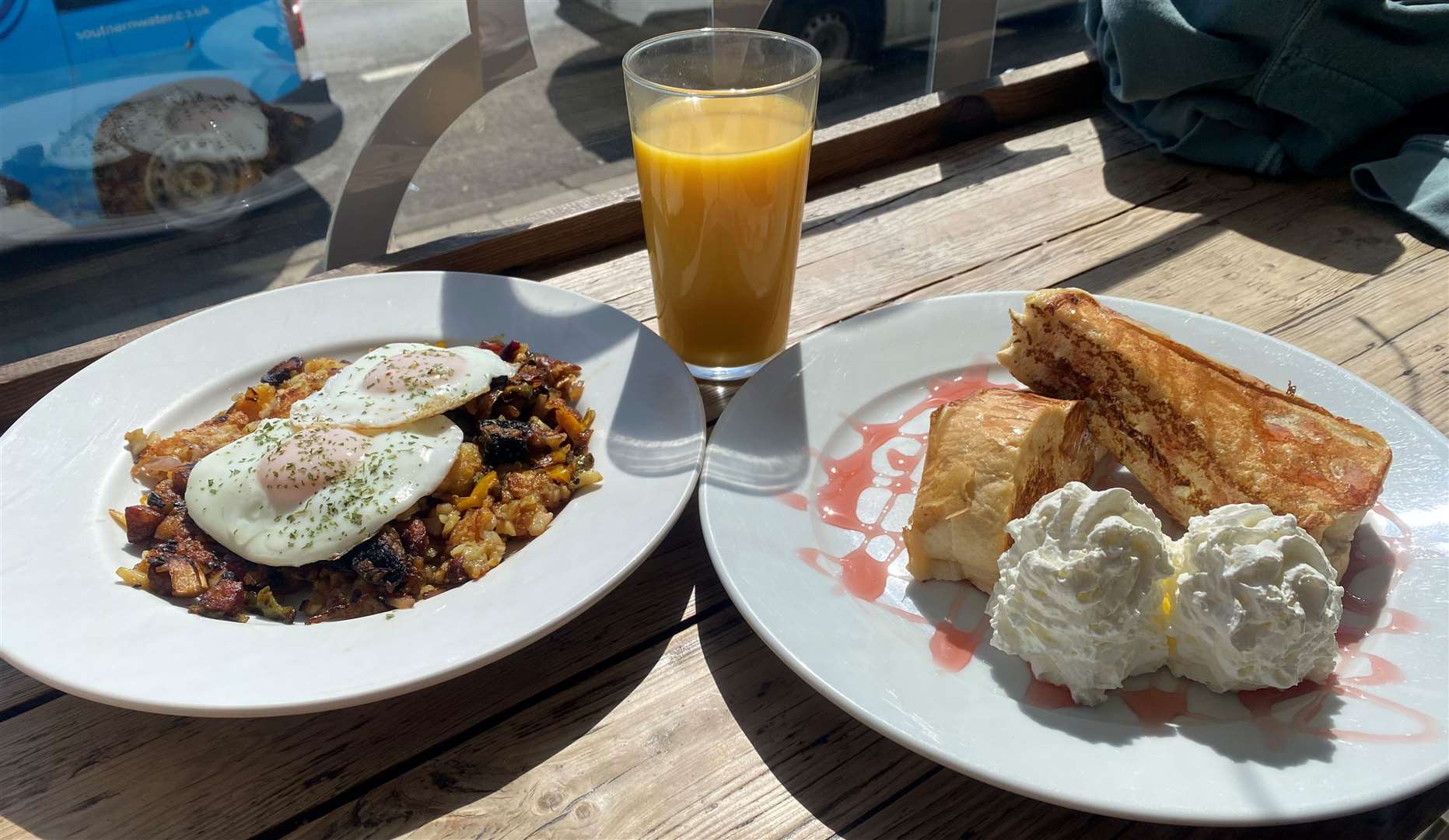 The Spanish hash and strawberry cheesecake French toast from Goose on the Green