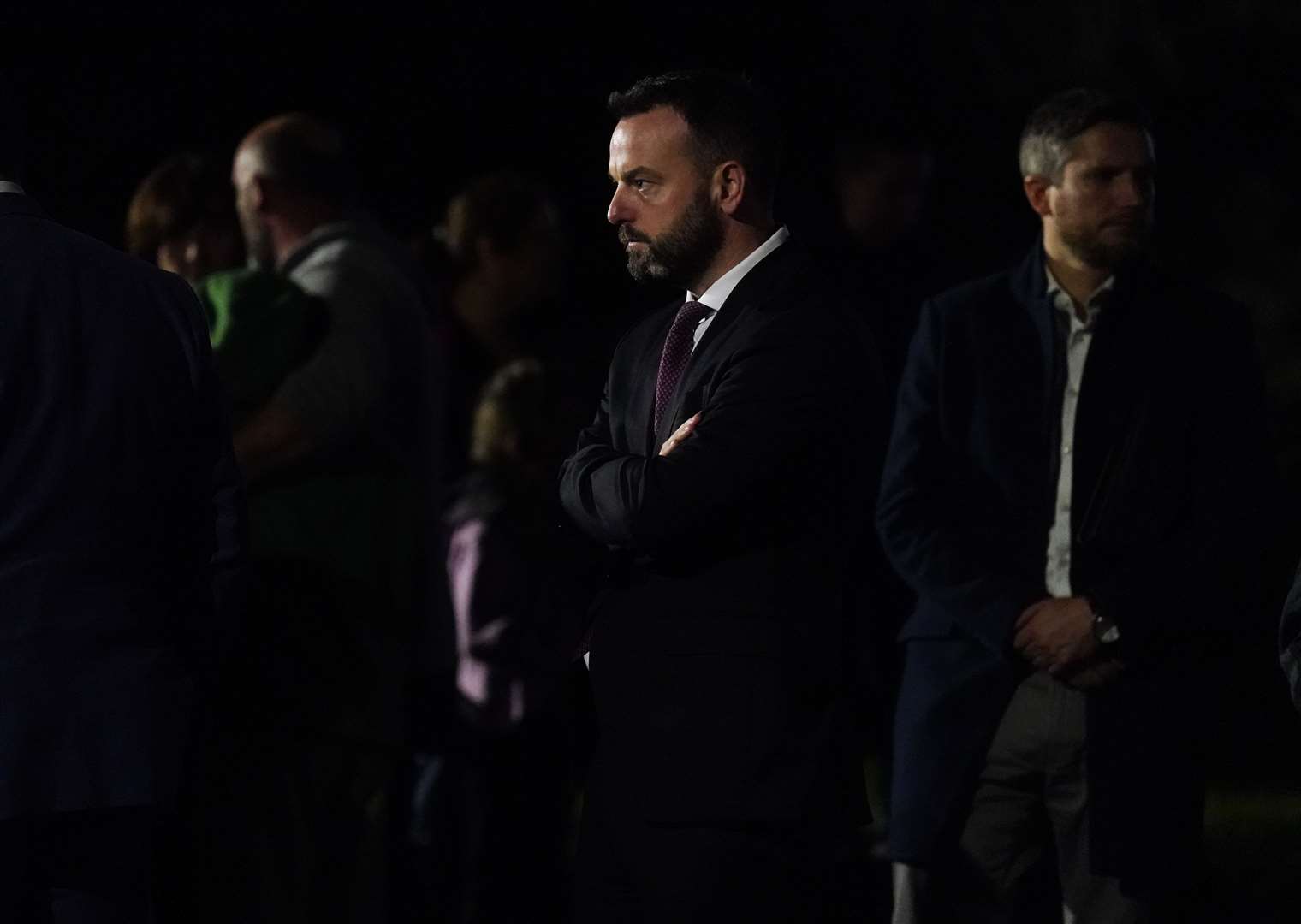 SDLP leader Colum Eastwood outside St Michael’s Church in Creeslough following a Mass for the victims (Brian Lawless/PA)