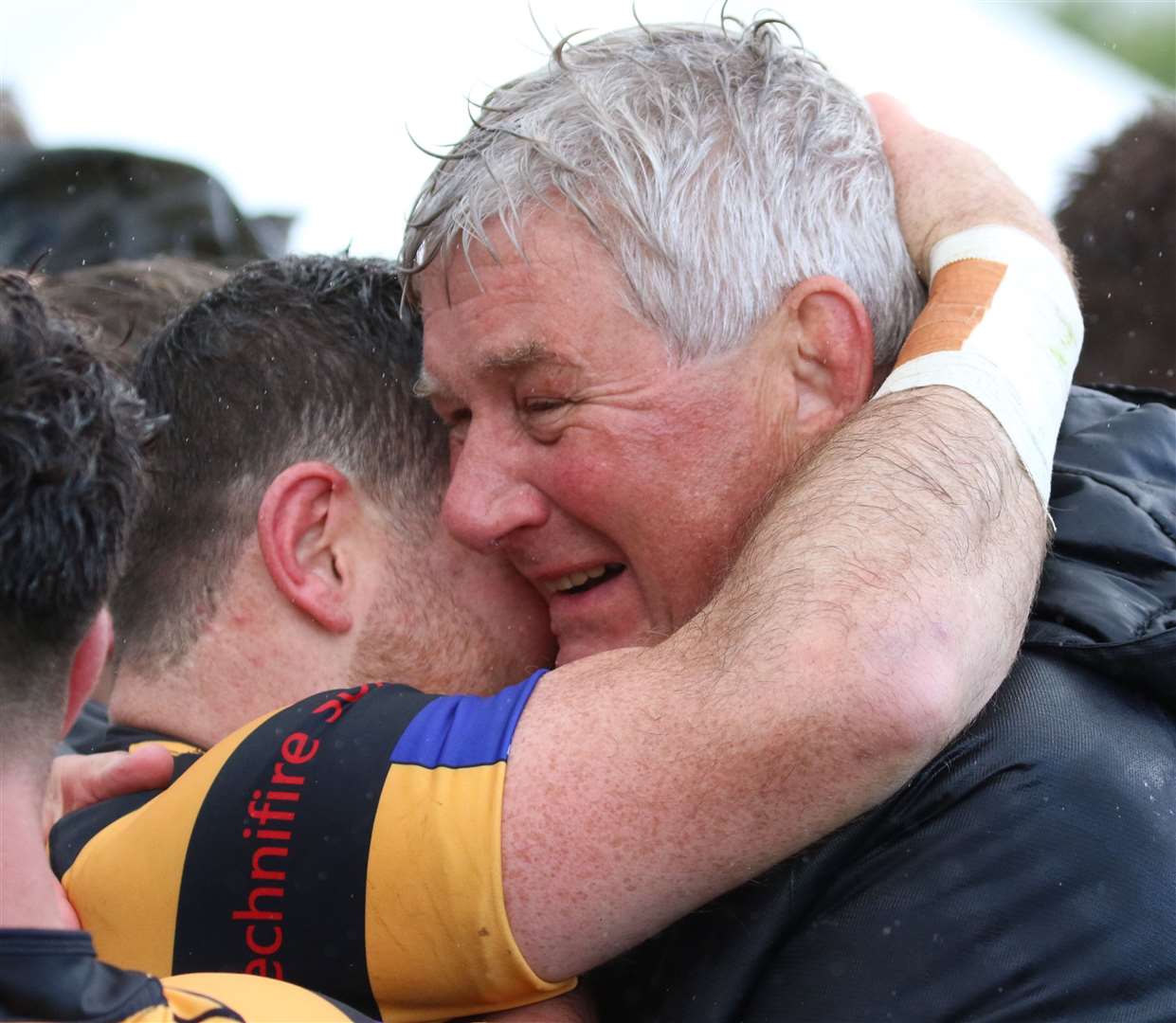 Canterbury chairman Giles Hilton celebrates the Chester win with scrum-half Dan Smart Picture: Kent Sports Images
