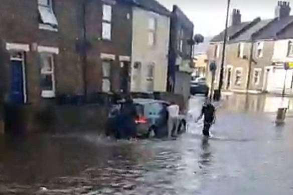 The car got stuck in the water. Picture: Lukas Ejza