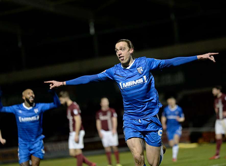 Tom Eaves celebrates his goal against Northampton Picture: Ady Kerry