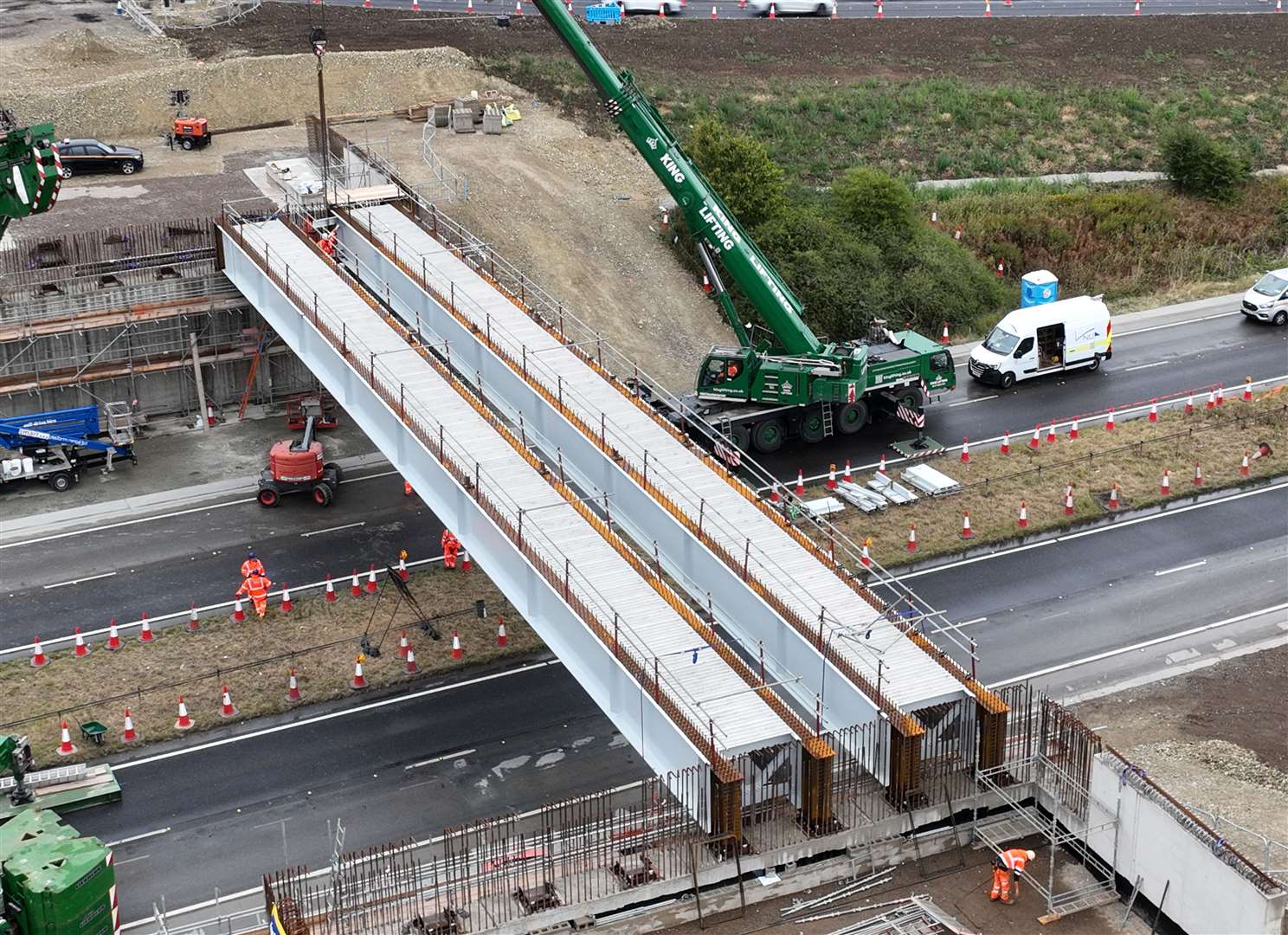 Two of the four steel beams in place for the second Grovehurst bridge over the A249. Picture: Phil Drew