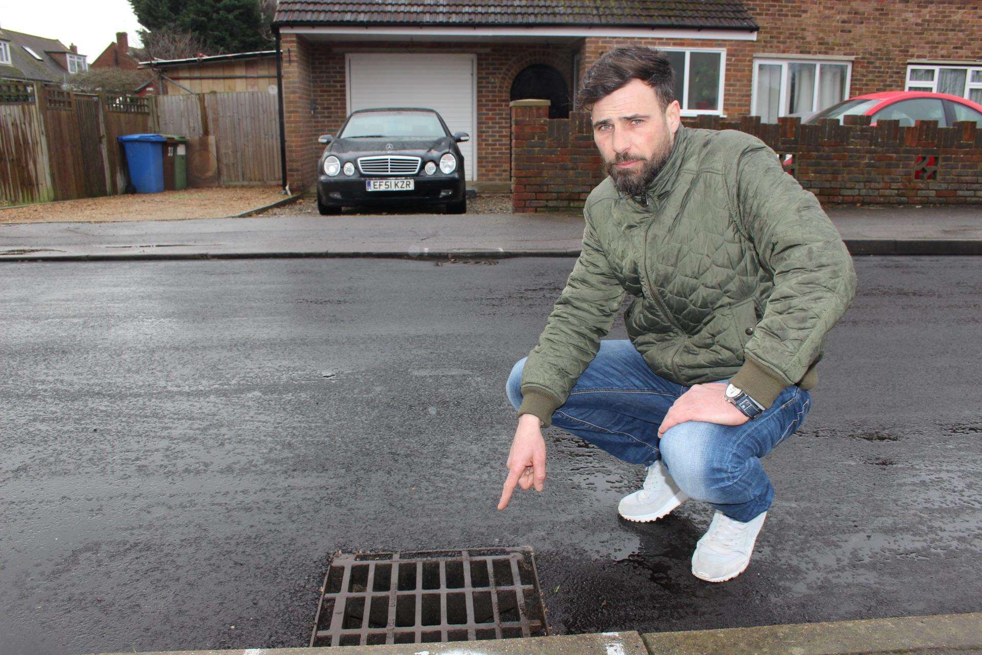 Sean Maxwell believes there may be a leak in one of the drains outside his home in Sheerstone, Iwade