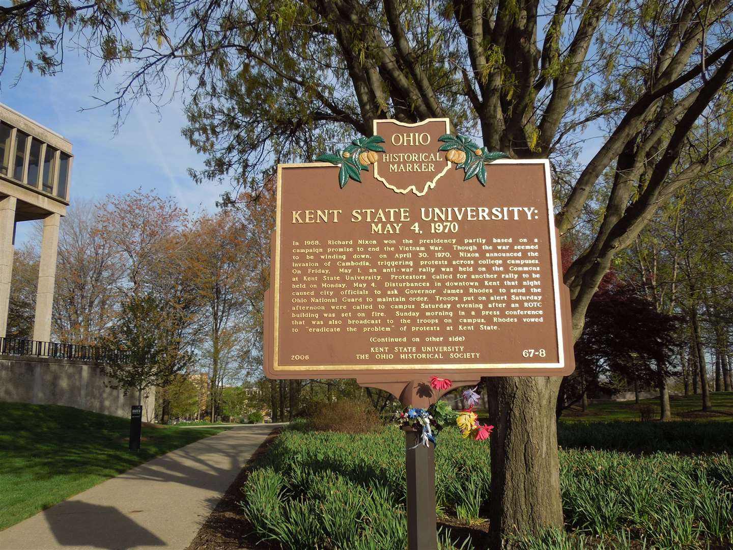 A memorial marks the spot where four unarmed students were killed by police at Kent State University. Picture: Andrew Borgen