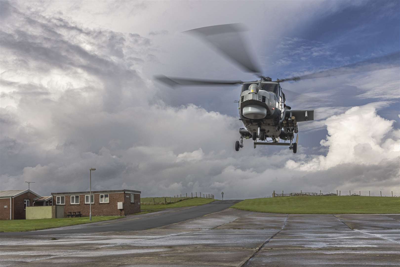 The Wildcat helicopter taking off at RAF Manorbier during the air-to-air trial (The Royal Navy/Thales UK)