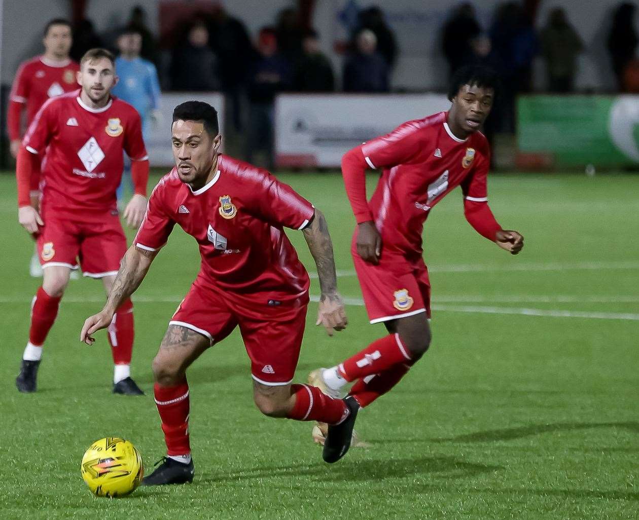 Harrison Carnegie and Victor Aiyelabola on the move for Whitstable against Stansfeld. Picture: Les Biggs