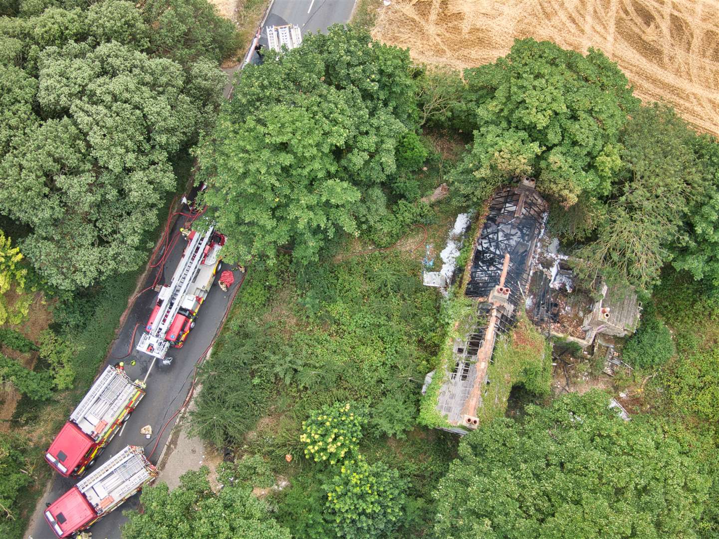 Fire crews at the scene of the fire at Jackie Pallo’s house in Ramsgate. Picture: Nik Mitchell