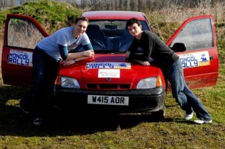 Perry Philipp and Paul Whitcombe with the Suzuki Swift which they hope to drive in the 2009 Mongal Rally. Picture: Matthew Walker