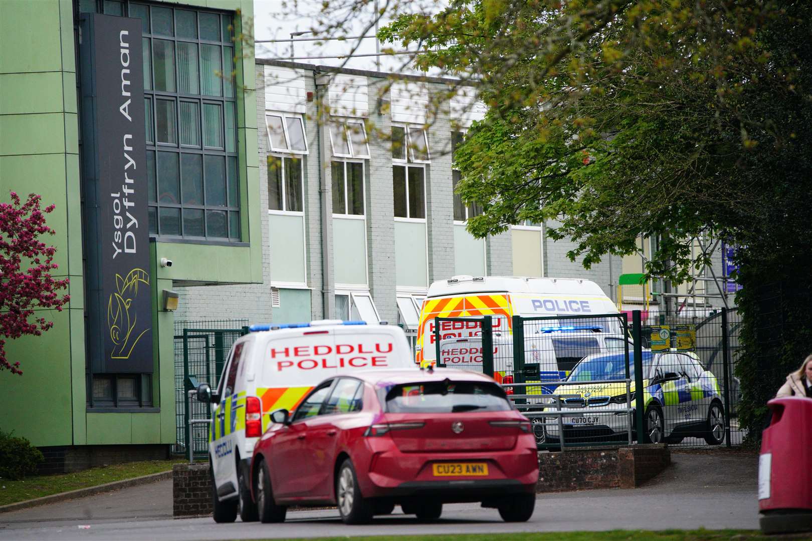 Vehicles from the emergency services at Amman Valley School (Ben Birchall/PA)