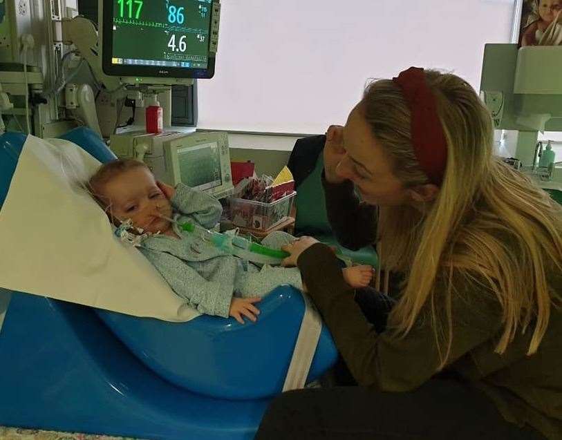 Elodie-Rose during physiotherapy in hospital. Picture: Tori Holland