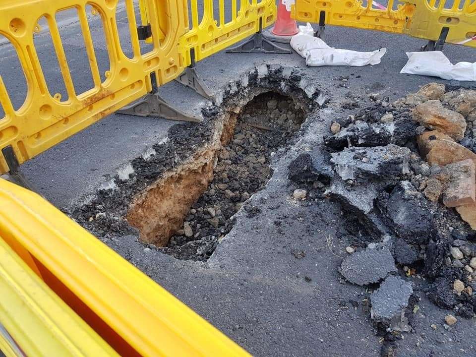 The sinkhole in Upper Fant Road. Picture: Nathan Dawson (13410881)
