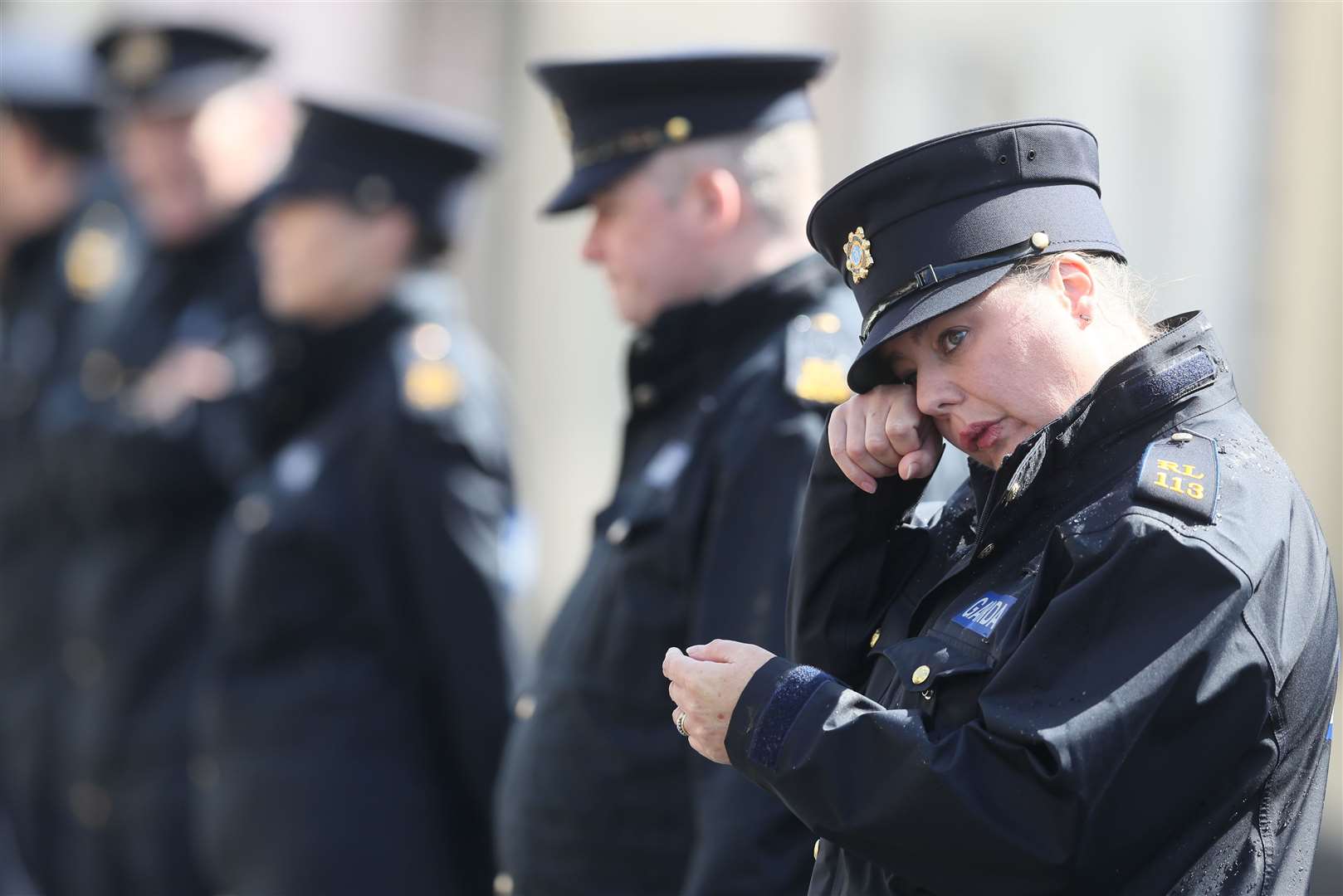 Garda line the streets for the funeral of Detective Garda Colm Horkan at St James’ church in Charlestown, Co Mayo (Brian Lawless/PA)