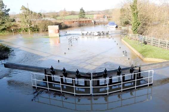 The river burst its banks at the lock near Yalding. File picture: Matthew Walker