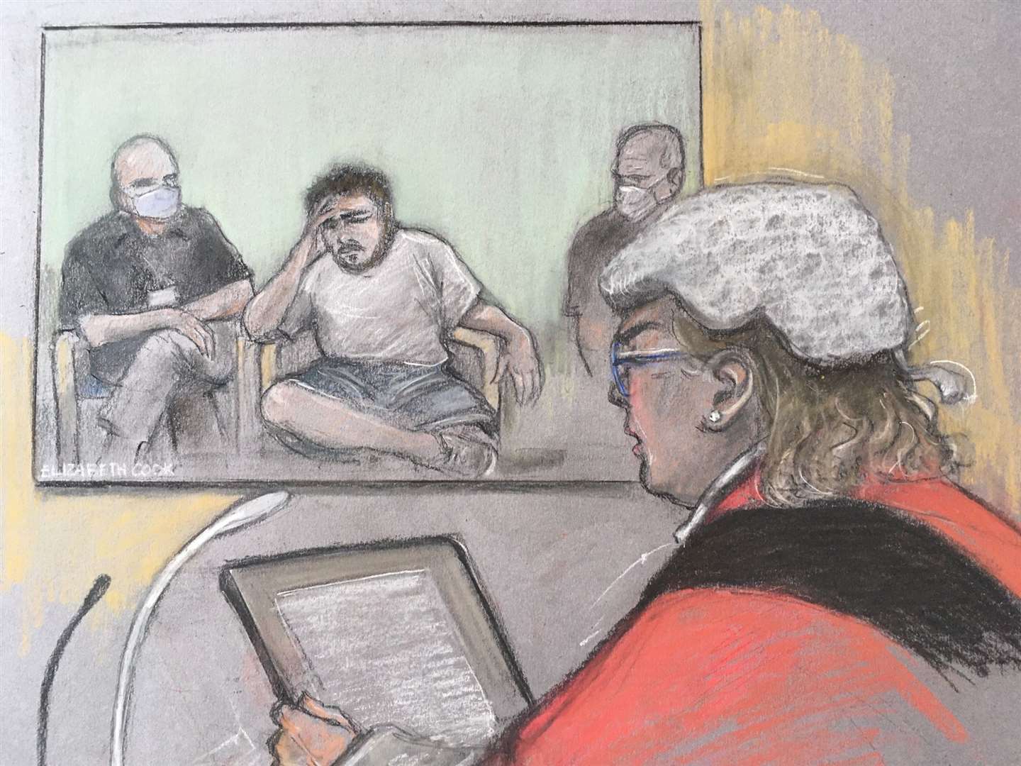 Court artist sketch of Jonty Bravery, 18, being sentenced by Mrs Justice McGowan (Elizabeth Cook/PA)