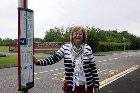 Elvie Lowe at bus stop outside Bobbing Crematorium