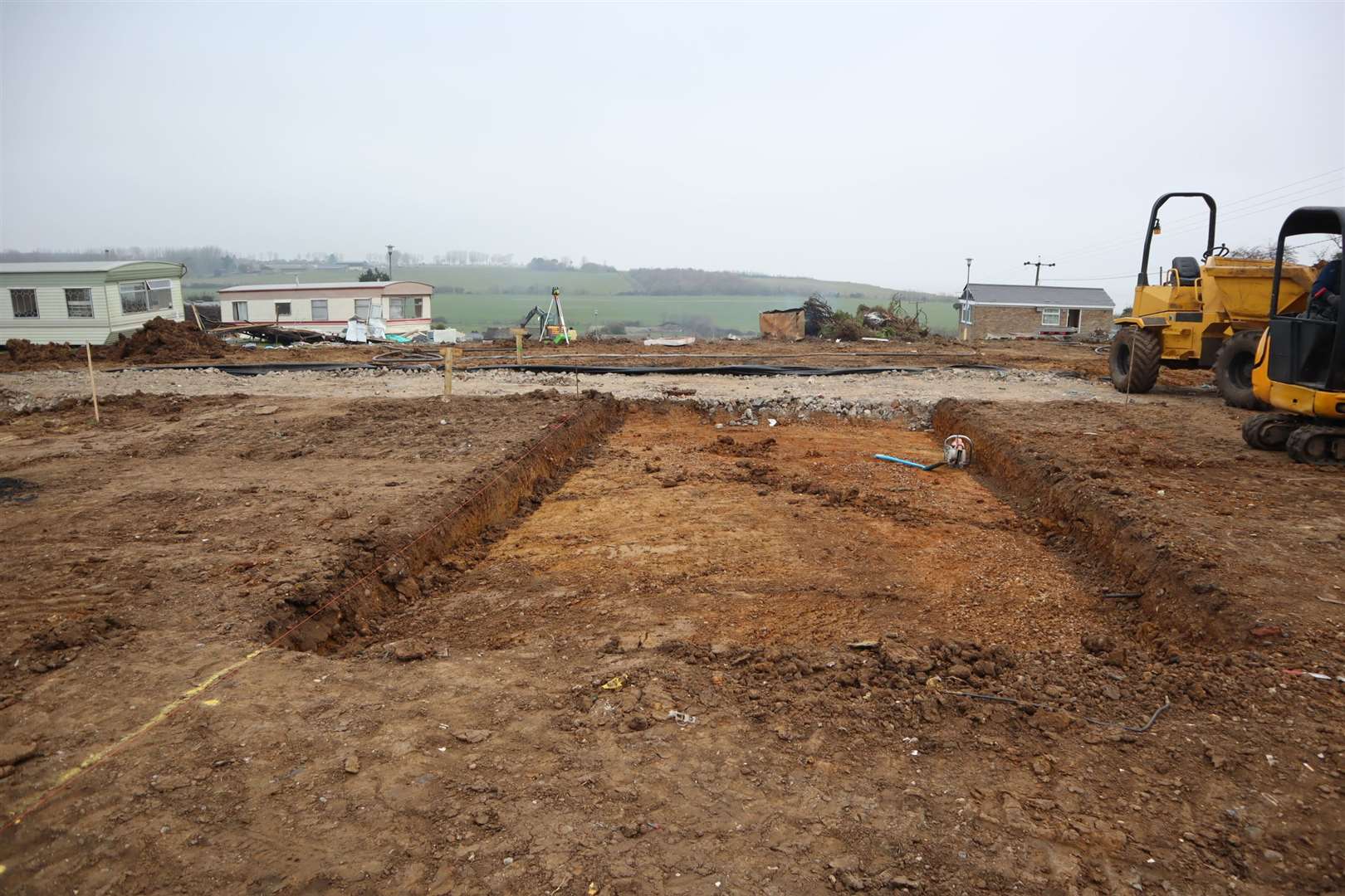 Digging foundations for new luxury lodges at Eastchurch Holiday Centre on the Isle of Sheppey