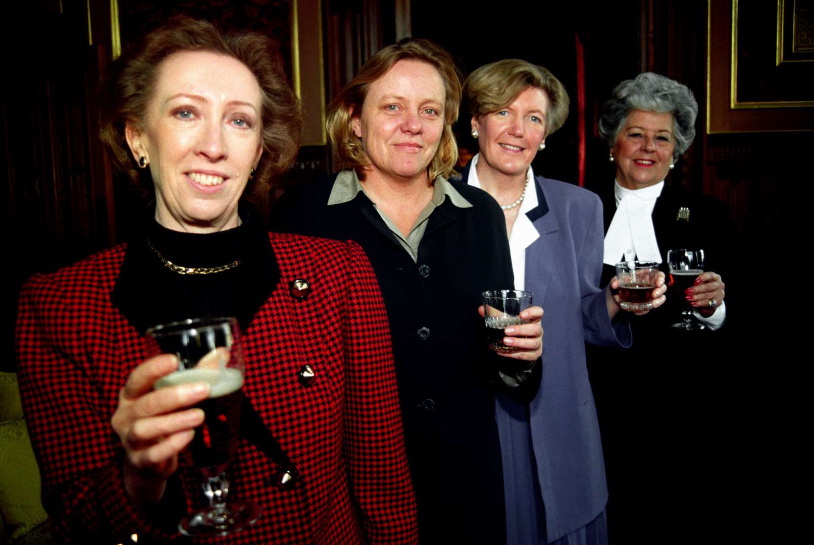 Labour MPs Margaret Beckett, Mo Mowlam and Ann Taylor with Betty Boothroyd sampling ‘Femme Fatale’ beer at the Houses of Parliament (Stefan Rousseau/PA)