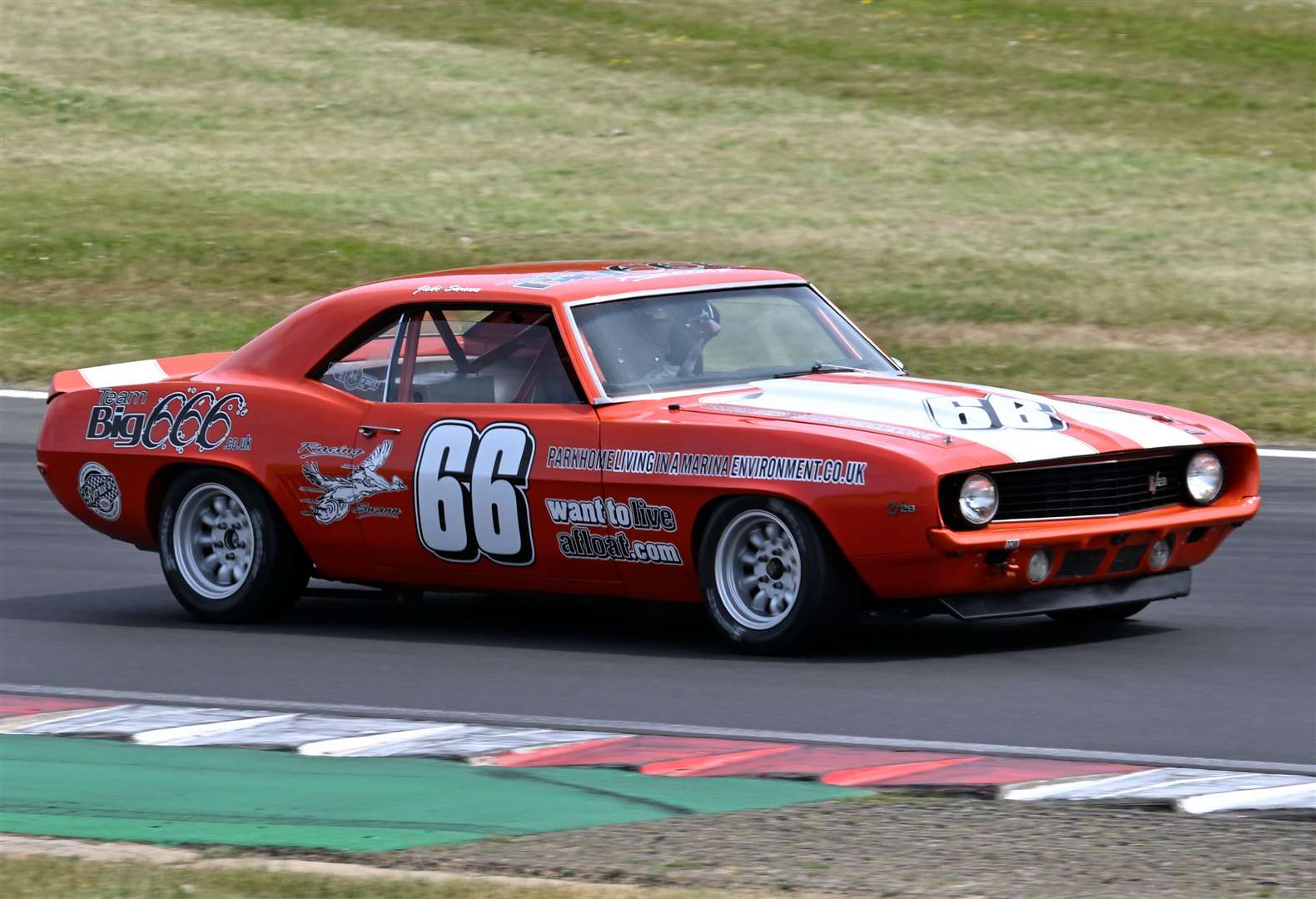 Jake Swann, from Sheerness, finished first in the US class aboard his Chevrolet Camaro in the Bernie's V8s and Historic Outlaws races. Picture: Simon Hildrew