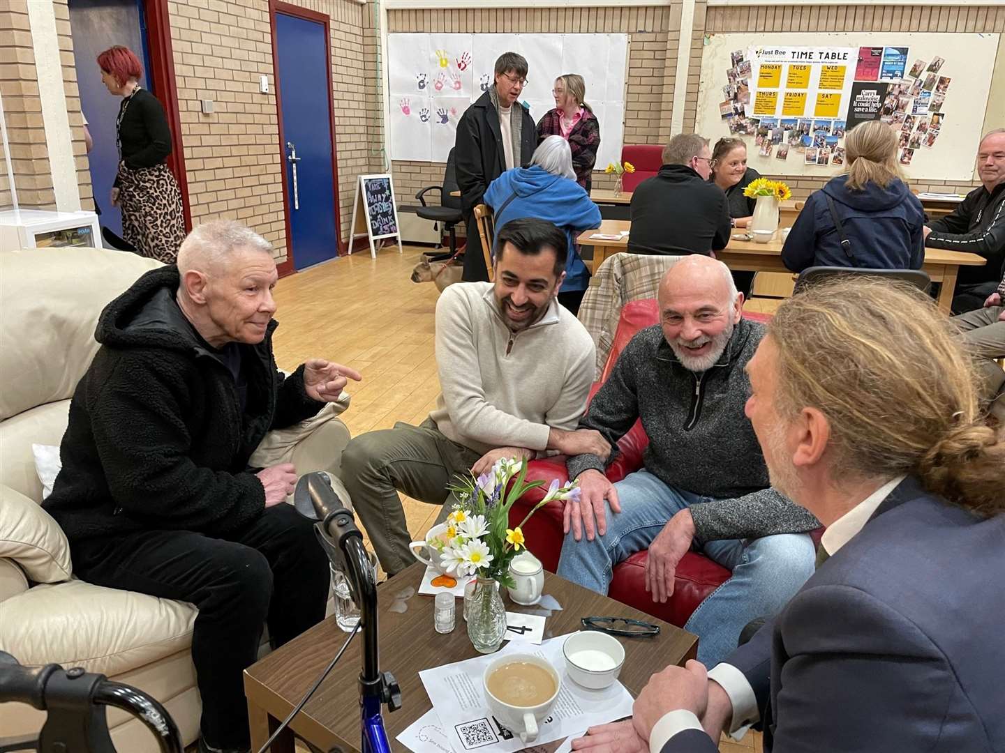 Humza Yousaf met people at Just Bee Productions in Dundee (PA)