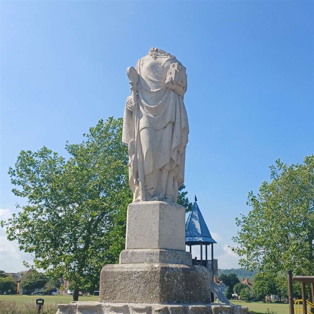 St Eanswythe statue in Radnor Park, Folkestone, has been vandalised and the head removed. Picture: FHDC