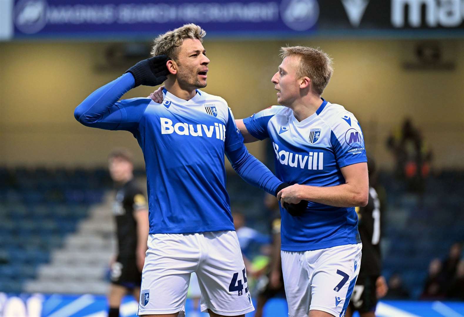 Macauley Bonney celebrates the opener in front of the Charlton fans in the away end Picture : Keith Gillard