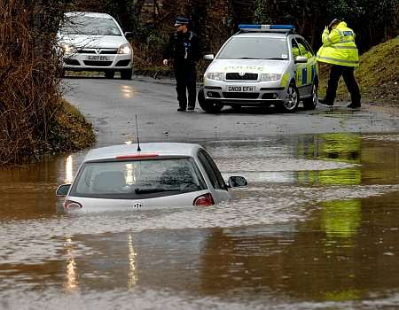 Flooding at Birling Road near the bridge over the M20 between Birling and Leybourne. Picture: Matthew Walker