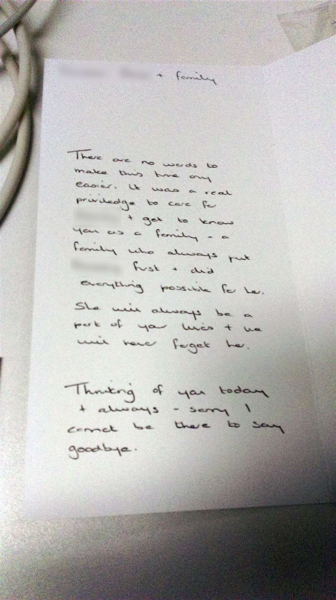 Lucy Letby photographed a sympathy card she sent to the grieving parents of a baby girl (Cheshire Police/CPS/PA)