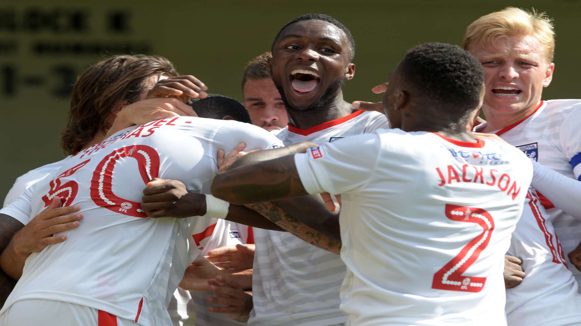 Jay Emmanuel-Thomas celebrates his first Gills goal on Saturday. Picture: Barry Goodwin