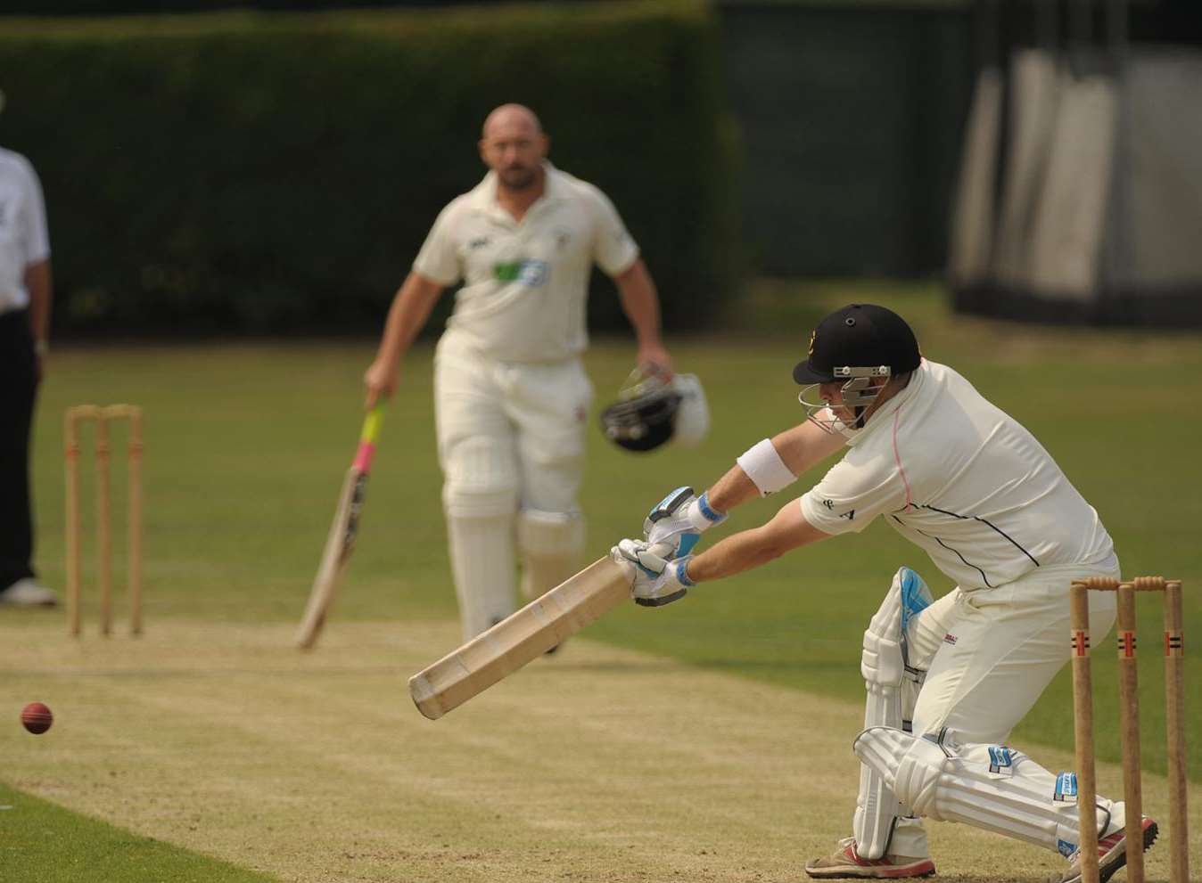 Dan Stickels hits out for Hartley as skipper Shane Deitz watches on Picture: Steve Crispe