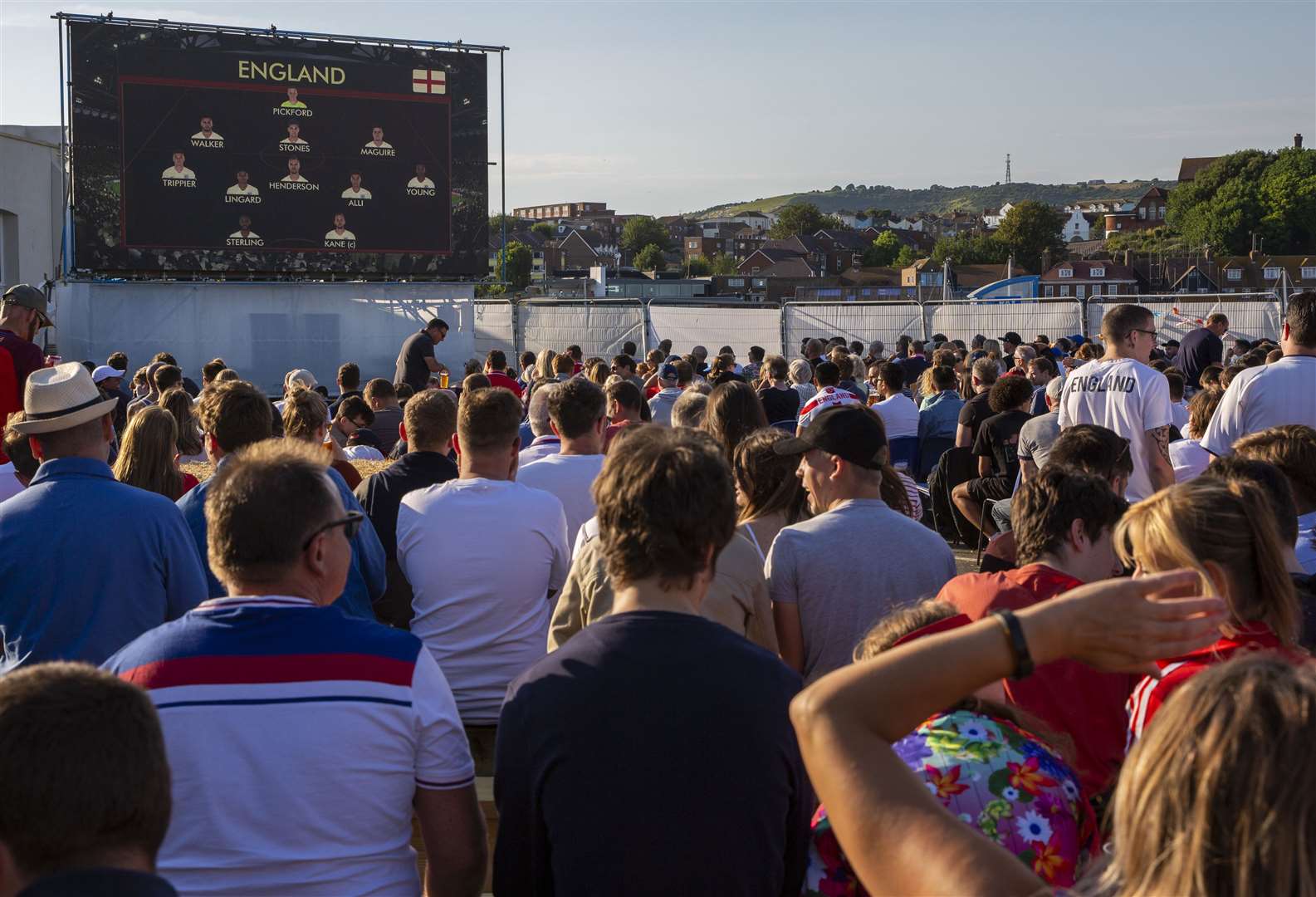 England against Columbia on the big screen, Folkestone Harbour Arm, in 2018