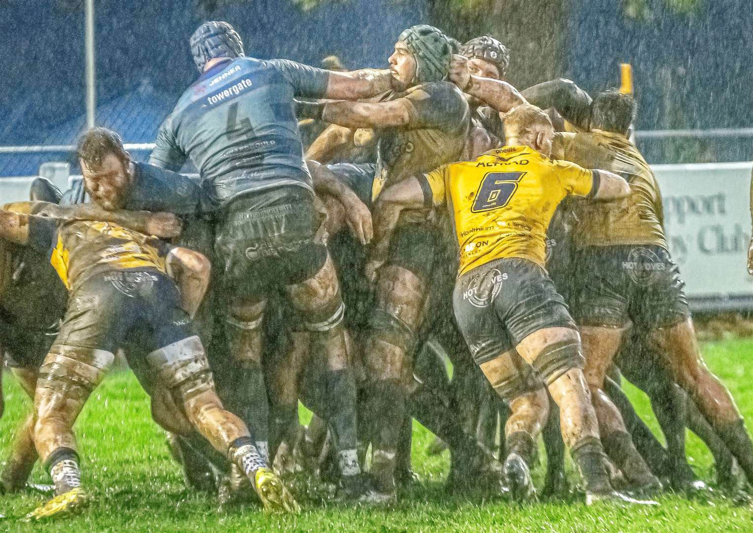 Canterbury get physical with their hosts in miserable conditions. Picture: Phillipa Hilton