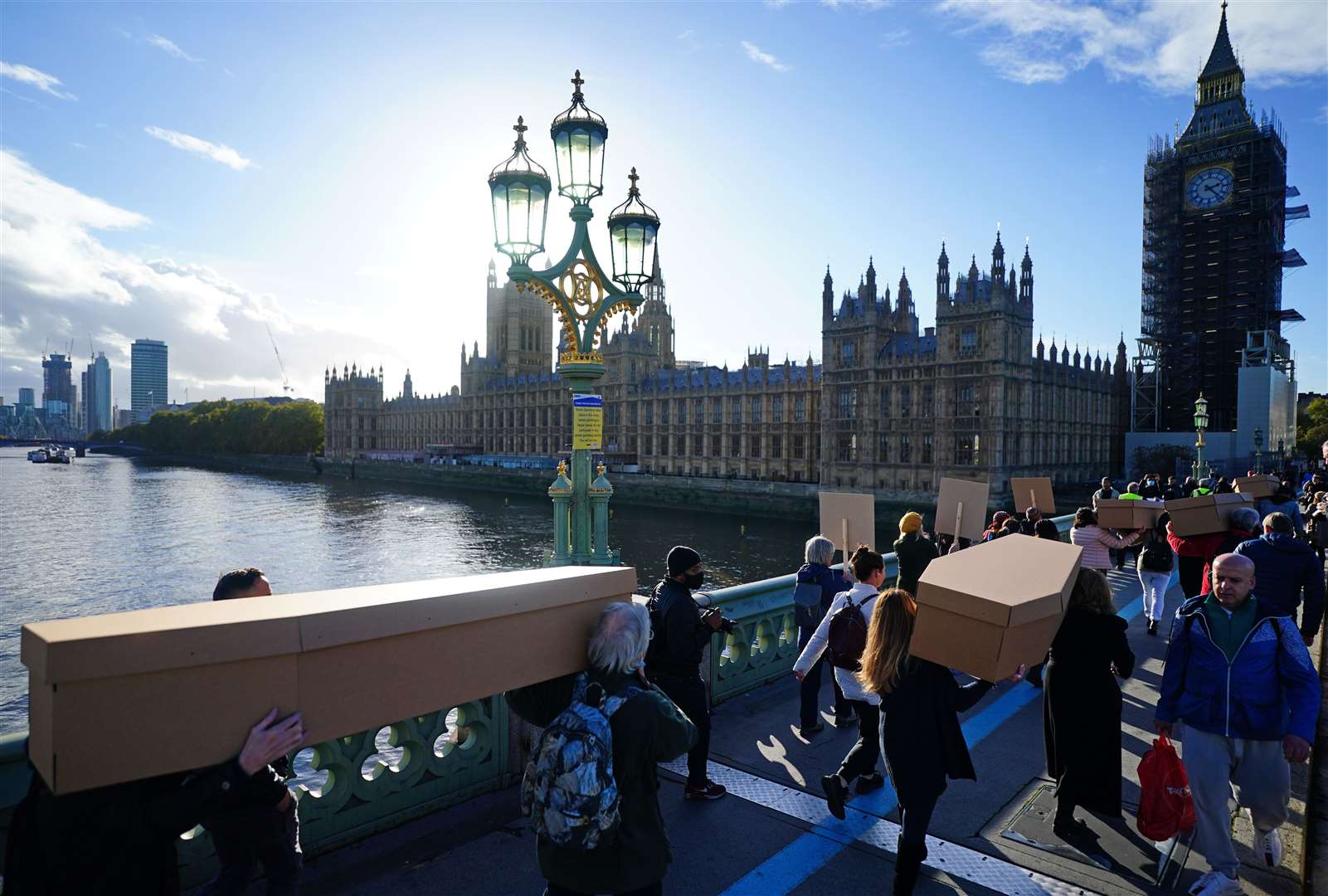 Demonstrators cross Westminster Bridge (Victoria Jones/PA)