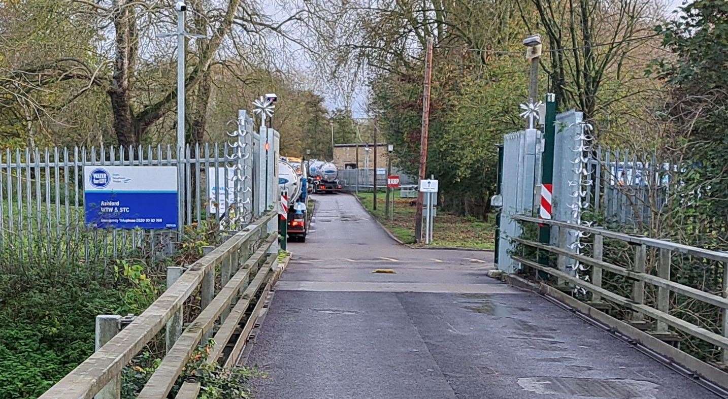 The entrance to Ashford Wastewater Treatment Works off Kinney’s Lane in Kennington