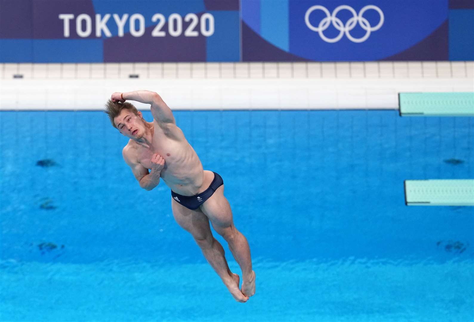 Laugher during the men’s 3m springboard final (Martin Rickett/PA)