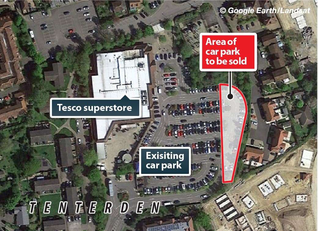 The portion of Tesco car park to be sold