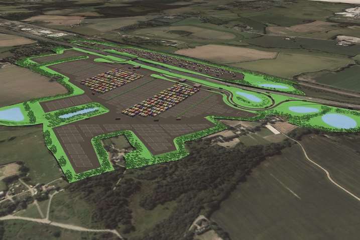Computer images of the proposals for how the proposed M20 lorry park could look. Picture: Highways England