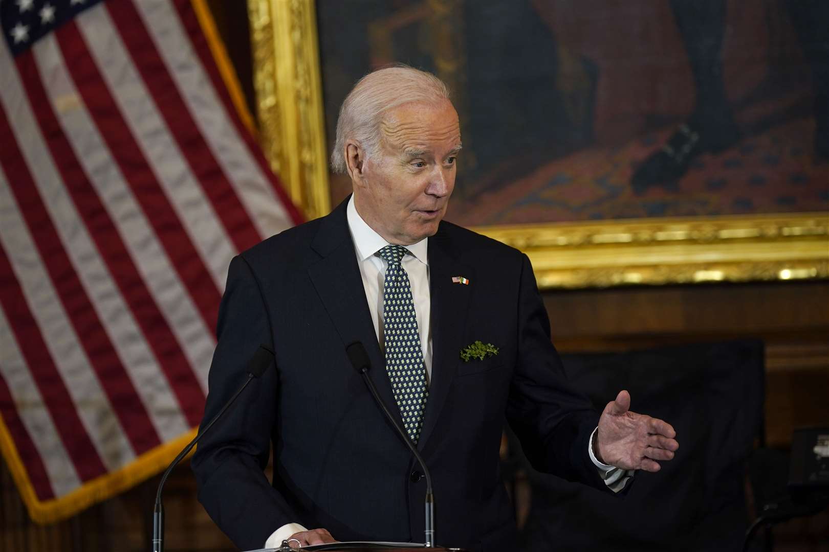 US President Joe Biden speaking at the annual Friends of Ireland Luncheon hosted by Speaker Kevin McCarthy on Capitol Hill (Niall Carson/PA)