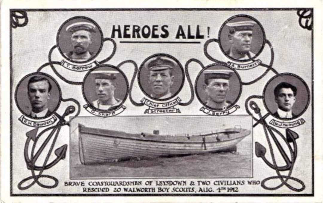 A postcard with the names of the people who tried to save the Boy Scout when the training ship Arethusa capsized off Leysdown in August 1912. Picture: Lee Ewart