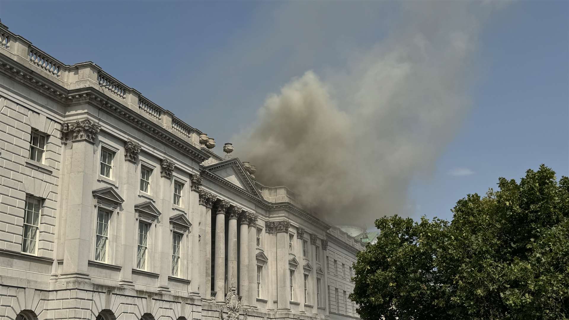 Part of Somerset House’s roof and west wing were damaged in the fire last weekend (Shivansh Gupta/PA)