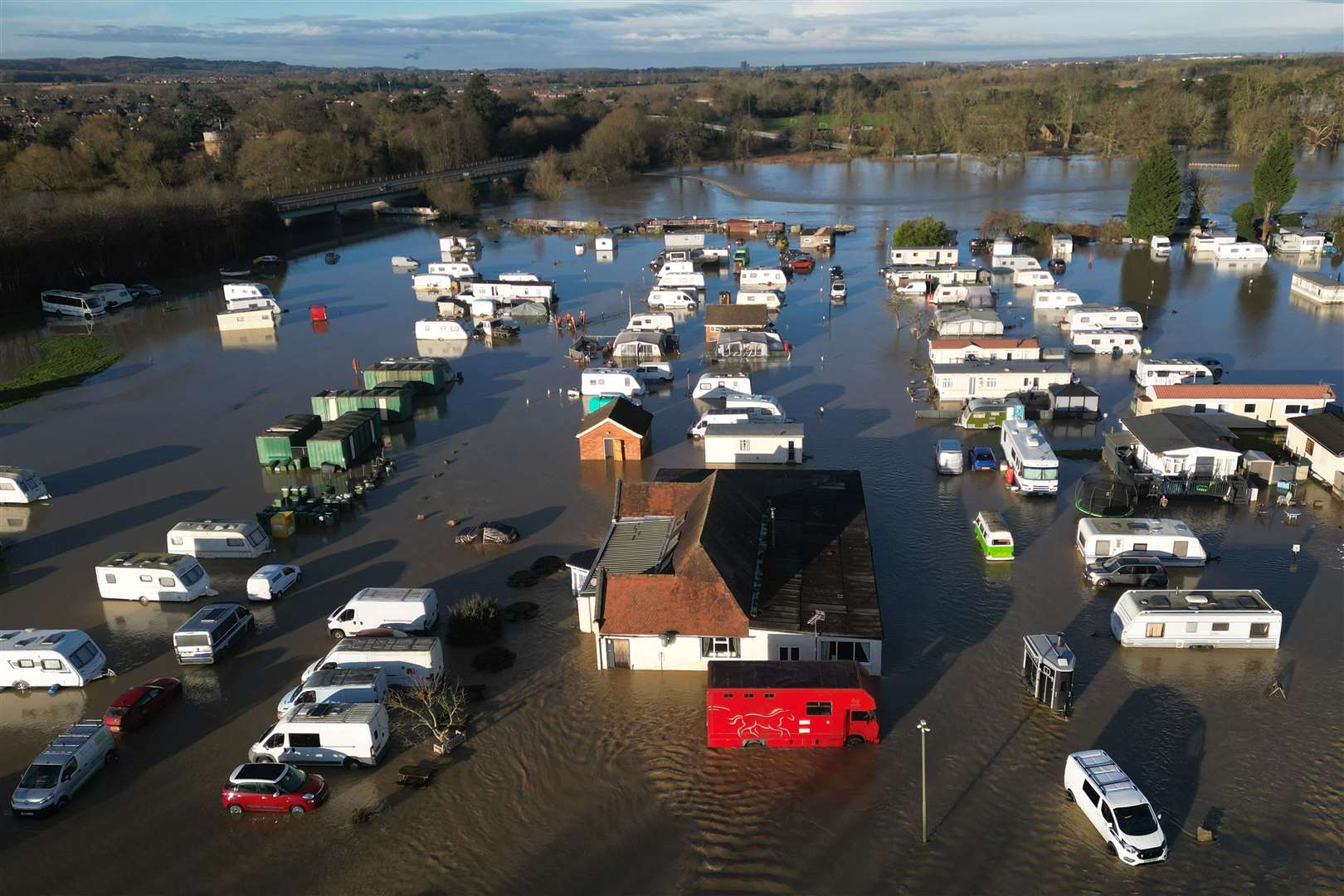 Flooding at a caravan park near Barrow upon Soar, Leicestershire (Joe Giddens/PA)