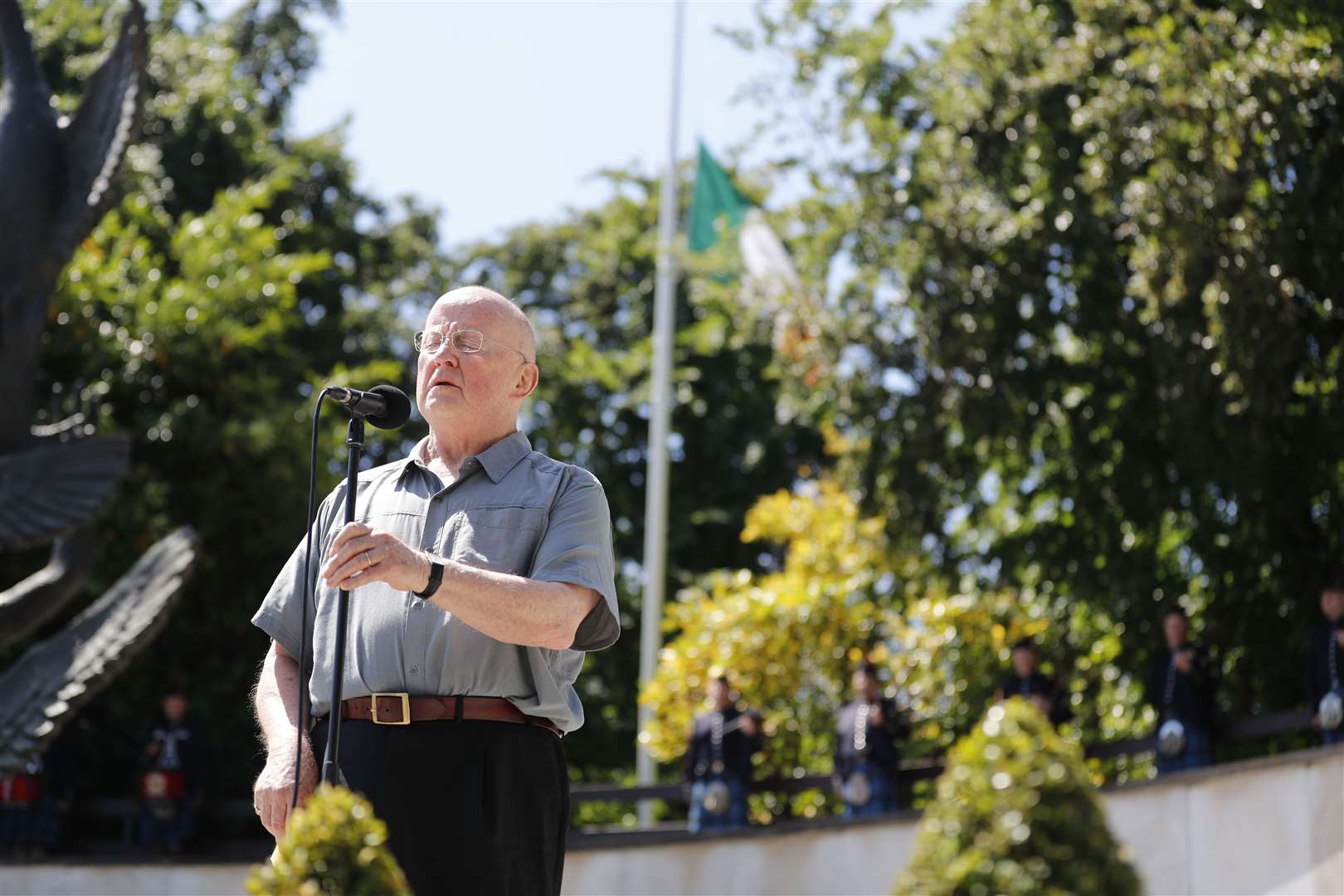 Christy Moore singing during a Stardust ceremony of commemoration at the Garden of Remembrance in Dublin (Damien Storan/PA)