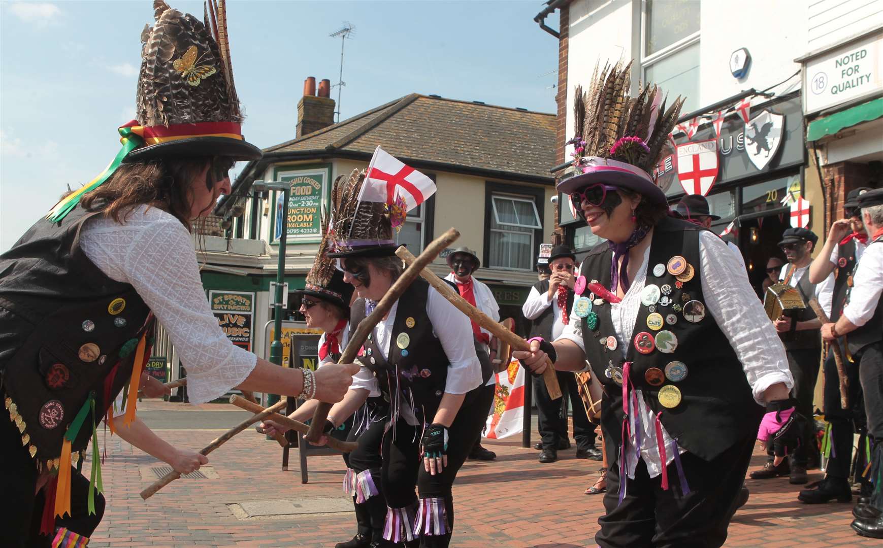 Dead Horse Morris perform with & The Broom Dashers Morris Dancers in Sittingbourne Picture: John Westhrop