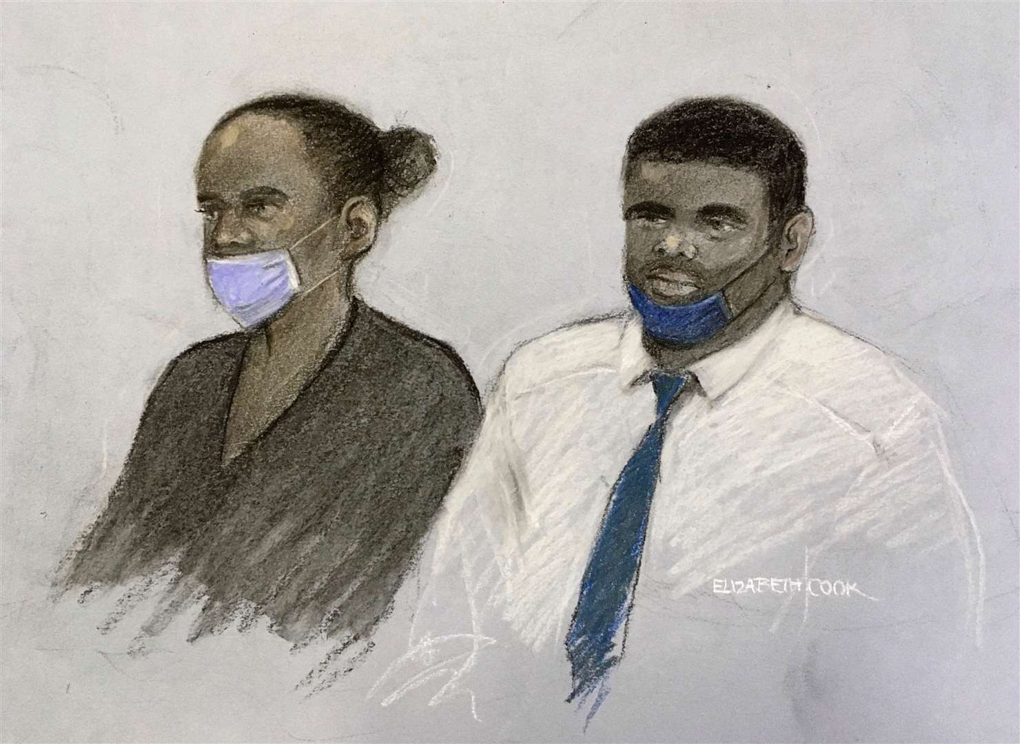 Court artist sketch of Phylesia Shirley and Kemar Brown at the Old Bailey (Elizabeth Cook/PA)