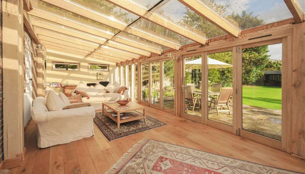 An oak-framed garden room at Eastside, Hamstreet