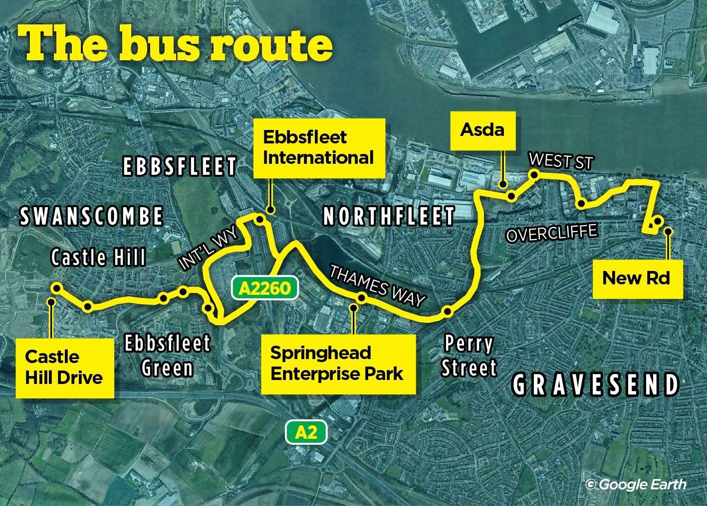 The C2 bus route from Ebbsfleet to Gravesend