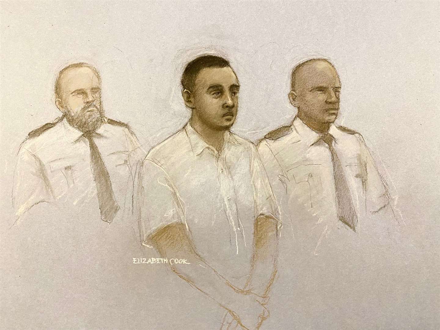 Court artist sketch Nasen Saadi appearing at Winchester Crown Court (Elizabeth Cook/PA)